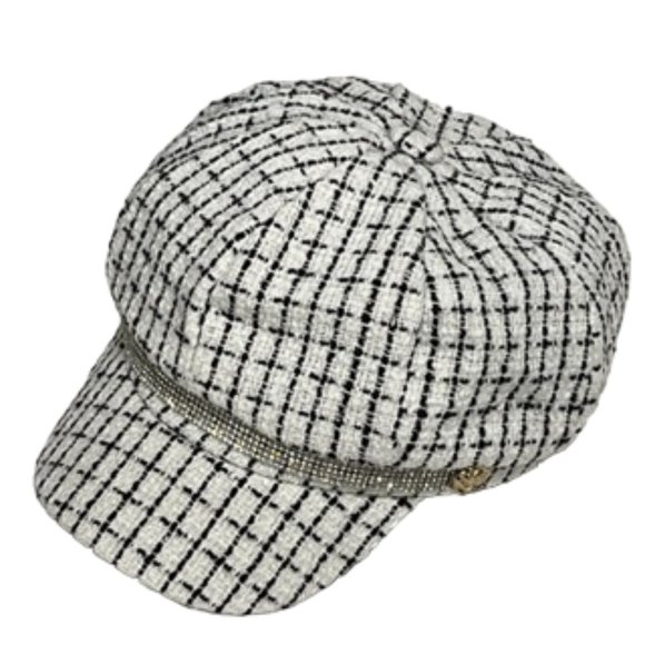 MARCUS ADLER White And Black Newsboy Style Cap With Rhinestone-Trimmed Rim NWT main image 10